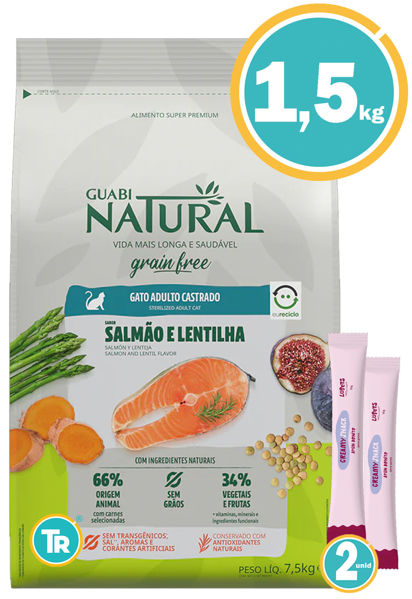 Imagen de GUABI Gato Castrado Sin Granos 1,5 Salmon y Lentejas + Salsas