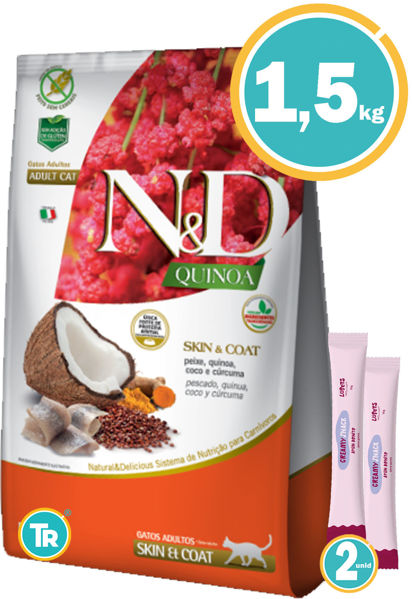 Imagen de NYD Quinoa Gato Pescado, Quinoa, Coco y Cúrcuma 1,5 KG + Salsas - OUTLET