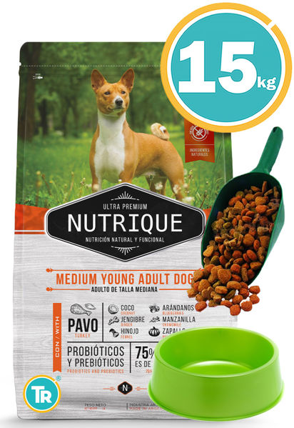 Imagen de Nutrique perro adulto raza mediana 12 + 3 kg + Pala dosificadora + Comedero