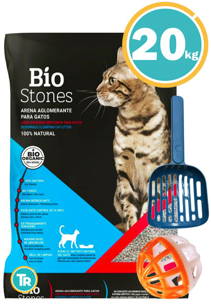 Imagen de SANITARIO ESFERA BENTONITA BIO STONES 20 KG VARIOS AROMAS + Pala + Pelota