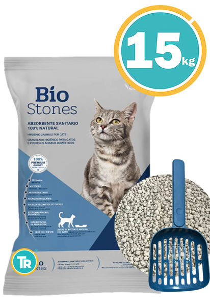 Imagen de SANITARIO PIEDRA BLANCA BIO STONES 15KG + Pala sanitaria