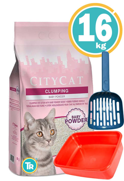 Imagen de SANITARIO CITY CAT CLUMPING 20L - 16 KG  BABY POWDER + Bandeja + Pala