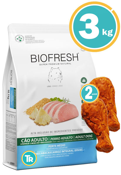 Imagen de BIOFRESH ADULTO RAZAS MEDIAS CERDO Y ANANÁ 3KG + PATAS DE POLLO