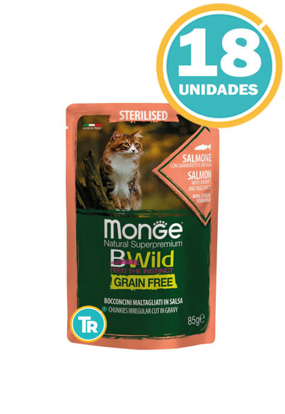 Imagen de SALSA MONGE B-WILD STERILISED SALMON Y VEGETALES 85GR x 18