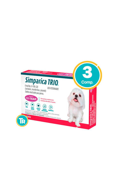 Imagen de SIMPARICA TRIO PERRO 6MG  2.5 A 5KG KIT 3 UNIDADES