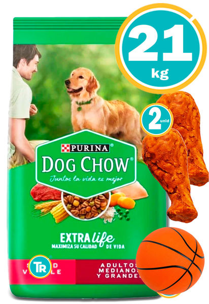Imagen de DOG CHOW ADULTO MEDIANAS/GRANDES 21KG + PELOTA + PATA DE POLLO