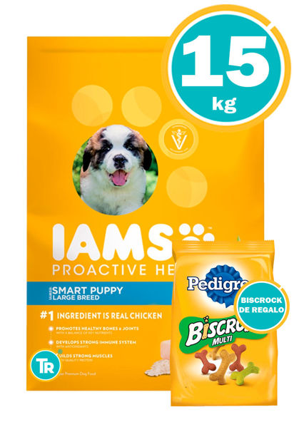 Imagen de Comida IAMS Perro Cachorro Grandes 15kg + Biscrok