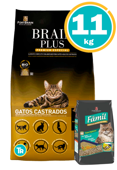 Imagen de Brain Plus Gato Adulto Castrado 10 + 1 kg + Sanitario Famil