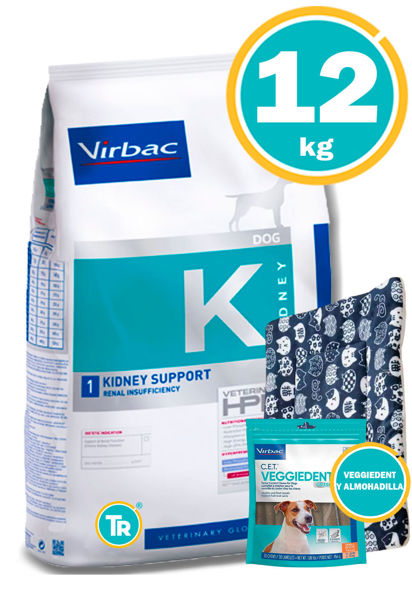 Imagen de HPM Virbac Perro Cuidados Renales Kidney Support 12 kg + Veggiedent + Almohadilla
