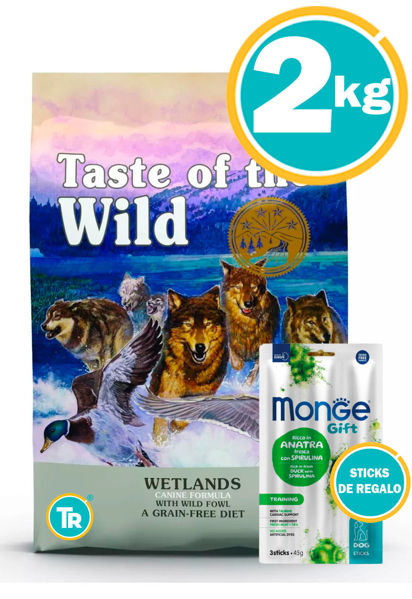 Bolsa de Taste of the Wild Wetland para perro con Stick Monge de regalo al costado