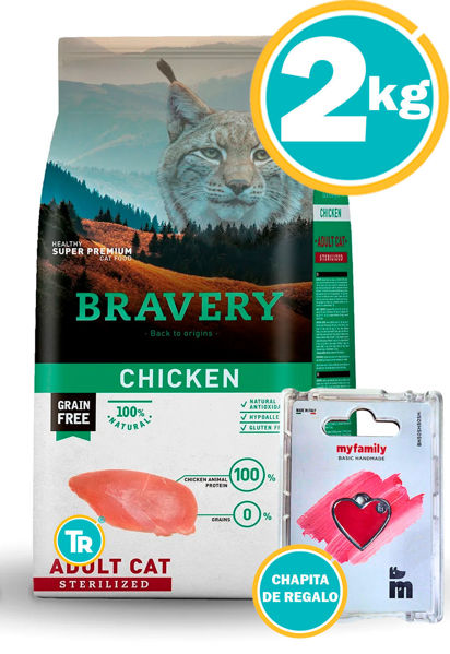 Imagen de BRAVERY Gato Adulto Castrado Pollo 2kg + Chapita