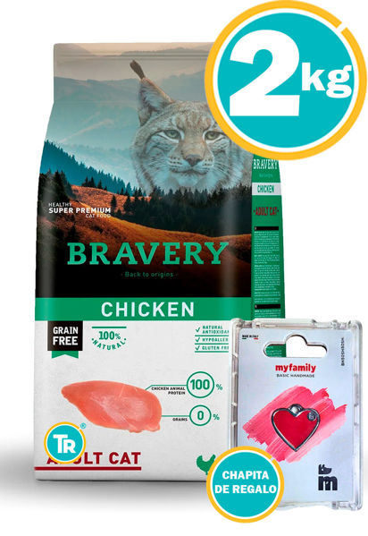 Imagen de BRAVERY GATO ADULTO POLLO 2 KG + Chapita