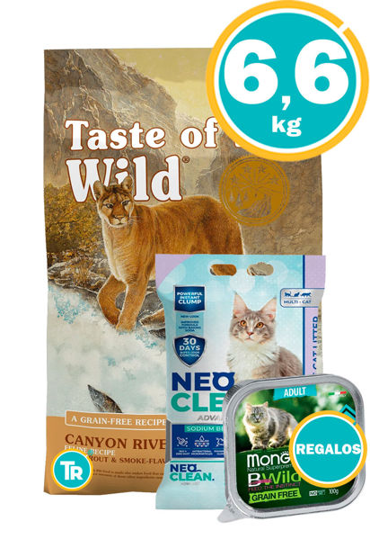 Imagen de TASTE OF THE WILD Feline Canyon River 6.6kg + Sanitario + Paté