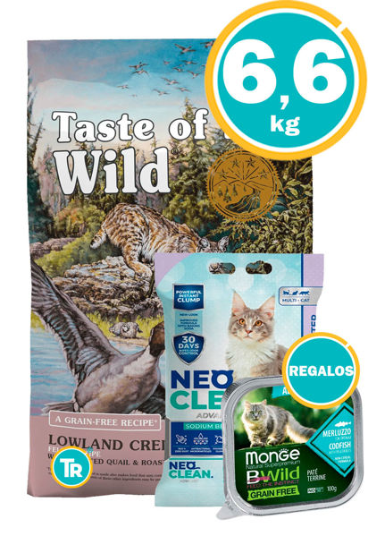 Imagen de TASTE OF THE WILD Feline Lowland Creek 6.6kg + Sanitario + Paté