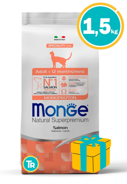 Imagen de MONGE Cat Monoprotein Adult Salmon 1.5 KG + Regalo a elección