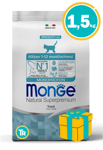 Imagen de MONGE Cat Monoprotein KITTEN Trucha 1.5KG + Regalo a elección
