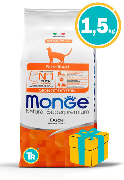 Imagen de MONGE Cat Monoprotein Sterilized Pato 1.5kg + Regalo a elección