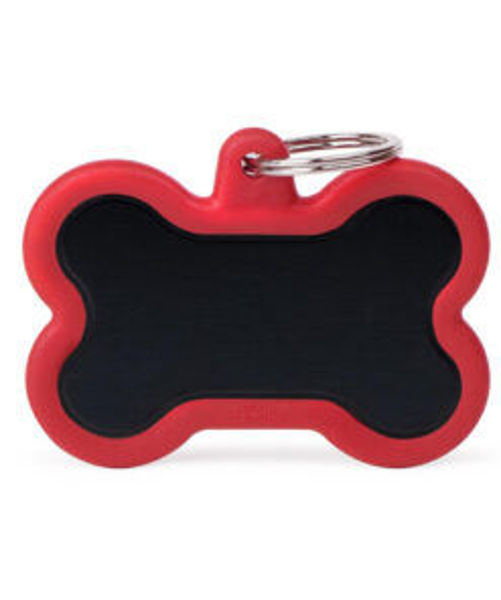 Imagen de CHAPITA XL HUESO NEGRO ALUMINIO GOMA ROJO - MY FAMILY