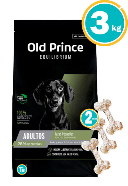 Imagen de OLD PRINCE EQUILIBRIUM RAZAS PEQ POLLO Y ARROZ 3KG + HUESITOS