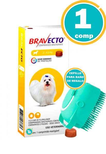 Imagen de PASTILLA ANTIPULGAS Y GARRAPATAS BRAVECTO 112.5 mgrs 2-4.5 KG + Cepillo para baño