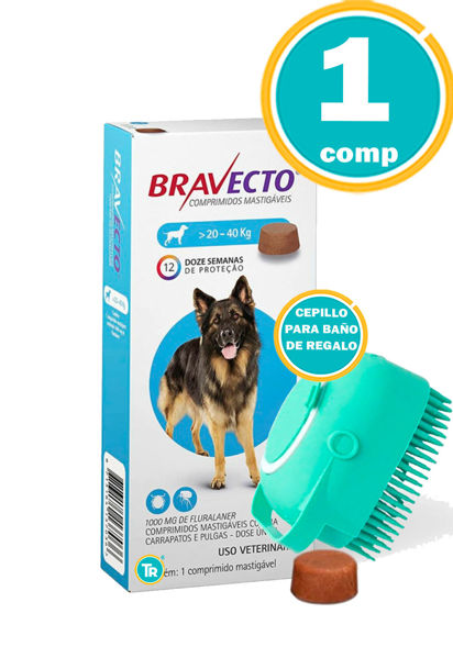 Imagen de PASTILLA ANTIPULGAS Y GARRAPATAS BRAVECTO 1000 mgs DE 20 A 40 KG. + Cepillo para baño