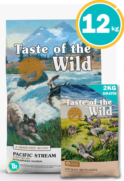 Imagen de TASTE OF THE WILD Pacific Stream Puppy 12kg + TOW Ancient Wetlands 2kg