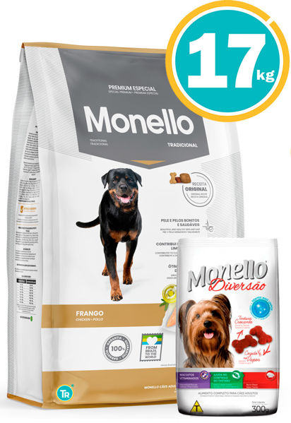 Imagen de MONELLO Perro Adulto Tradicional 17Kg (POLLO) + Snack Monello Diversao
