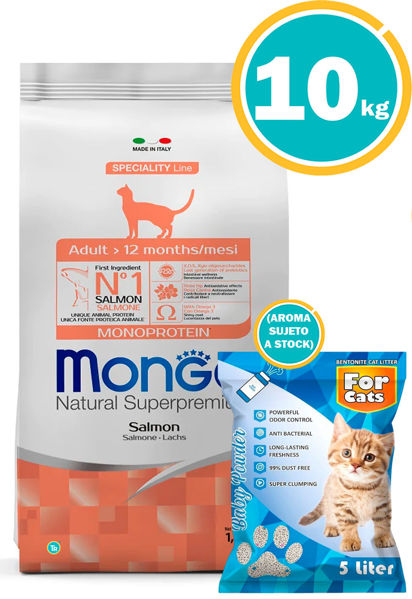 Imagen de MONGE MONOP CAT ADULT SALMON 10 KG + Sanitario For Cats 5L