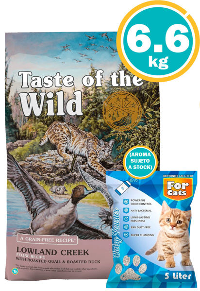 Imagen de TASTE OF THE WILD Feline Lowland Creek 6.6kg + Sanitario For Cats 5L