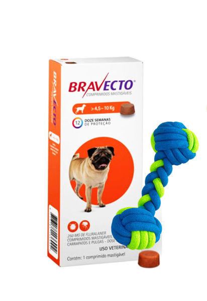 Imagen de PASTILLA ANTIPULGAS Y GARRAPATAS BRAVECTO 250 mg 4.5-10 KGS + Juguete de cuerda