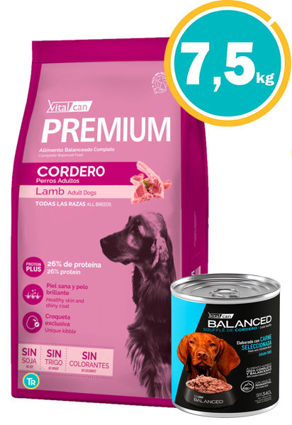 Imagen de VITALCAN PREMIUM PERRO CORDERO 7.5KG + Lata Souffle Balanced cordero 340g