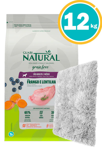 Imagen de GUABI Dog Adulto Libre de Granos Mediano 12kg Pollo y Arroz + Colchoneta Peluda